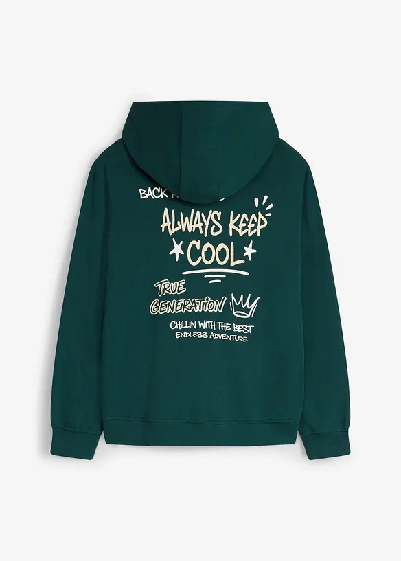 Hoodie aus weicher Bio Baumwolle mit großem Rückendruck in grün von hinten - bonprix Hoodie aus weicher Bio Baumwolle mit großem Rückendruck in grün von hinten - bonprix