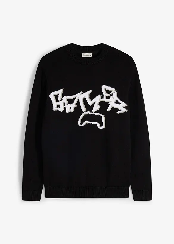 Grobstrick-Pullover aus reiner Baumwolle in schwarz von vorne - bonprix Grobstrick-Pullover aus reiner Baumwolle in schwarz von vorne - bonprix