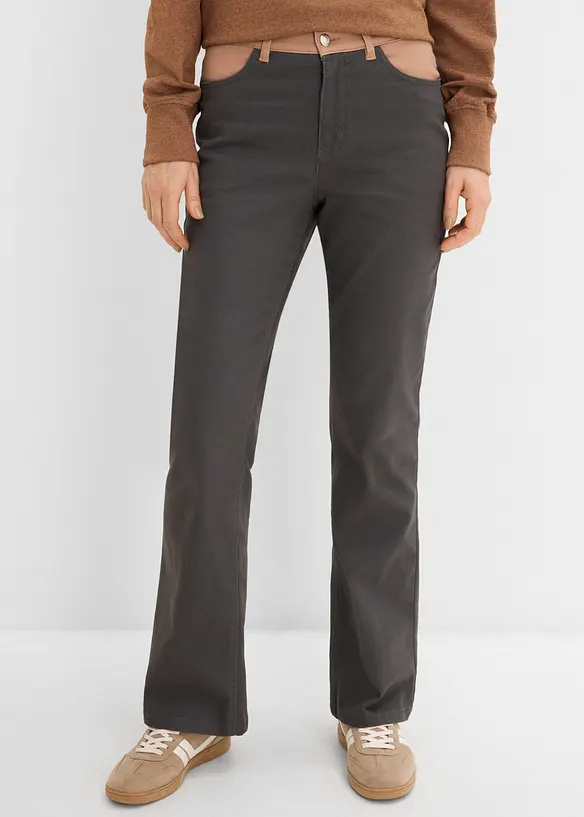 Bootcut-Hose aus elastischem Baumwoll-Mix in grau von vorne - bonprix Bootcut-Hose aus elastischem Baumwoll-Mix in grau von vorne - bonprix