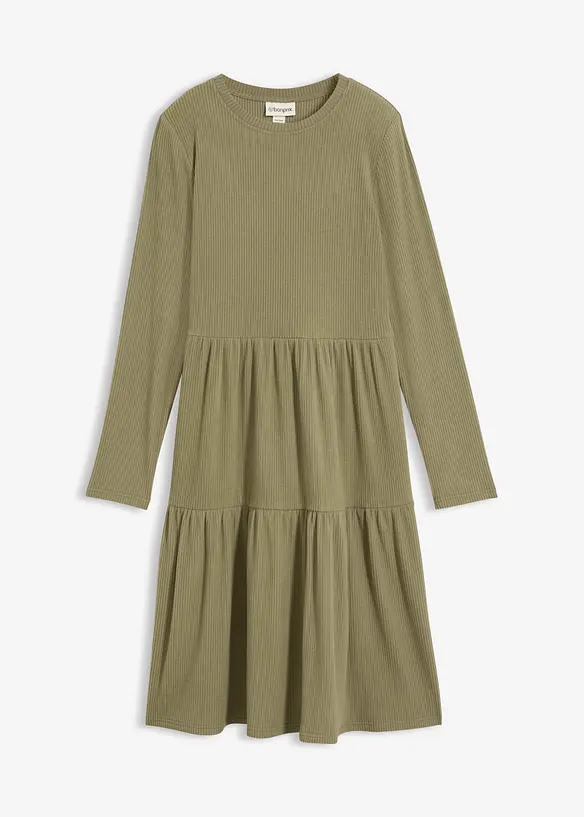 Ripp-Midikleid mit Stretch in grün von vorne - bonprix Ripp-Midikleid mit Stretch in grün von vorne - bonprix