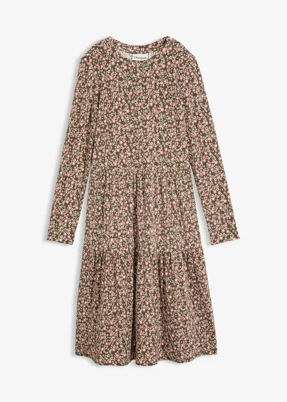 Ripp-Midikleid mit Stretch in grün von vorne - bonprix Ripp-Midikleid mit Stretch in grün von vorne - bonprix