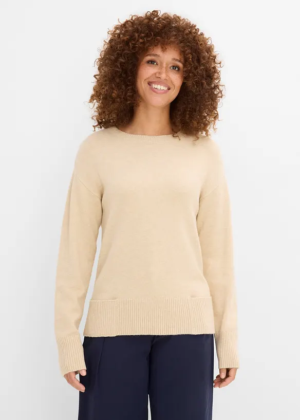 Pullover aus Viskose-Mix in beige von vorne (im Anschnitt) - bonprix Pullover aus Viskose-Mix in beige von vorne (im Anschnitt) - bonprix