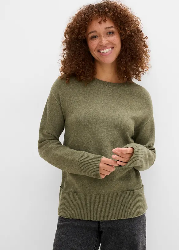 Pullover aus Viskose-Mix in grün von vorne (im Anschnitt) - bonprix Pullover aus Viskose-Mix in grün von vorne (im Anschnitt) - bonprix