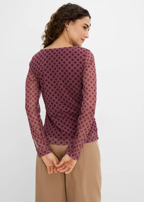 Langarmshirt aus feinem Mesh in rot von hinten (im Anschnitt) - bonprix