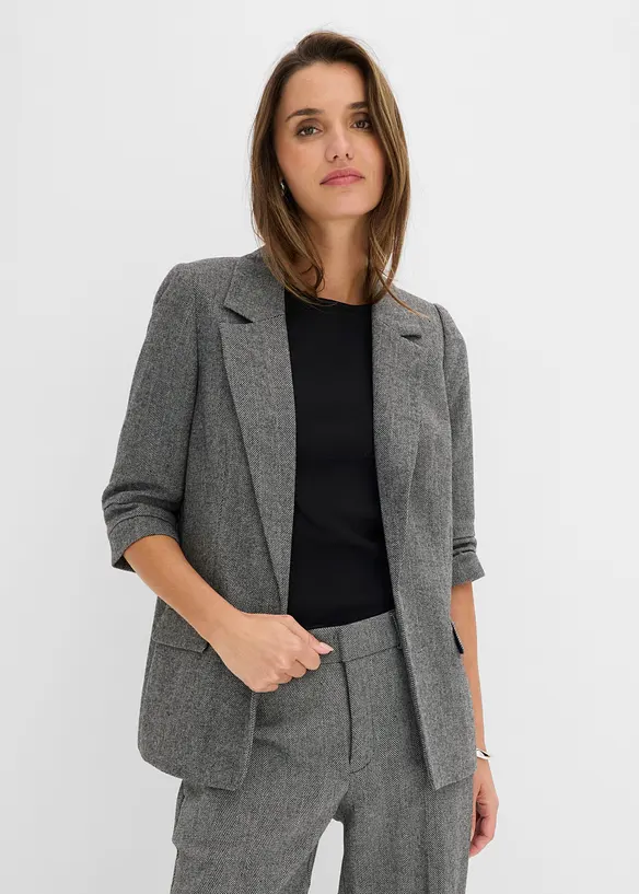Longblazer aus weichem Woll-Mix in schwarz von vorne (im Anschnitt) - bonprix