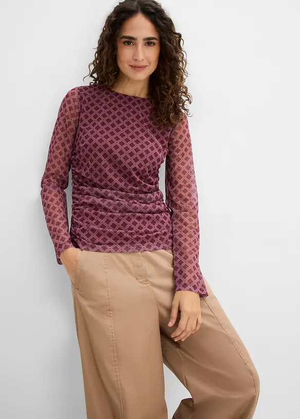 Langarmshirt aus feinem Mesh in rot von vorne (im Anschnitt) - bonprix