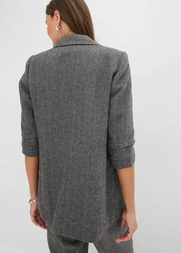 Longblazer aus weichem Woll-Mix in schwarz von hinten (im Anschnitt) - bonprix