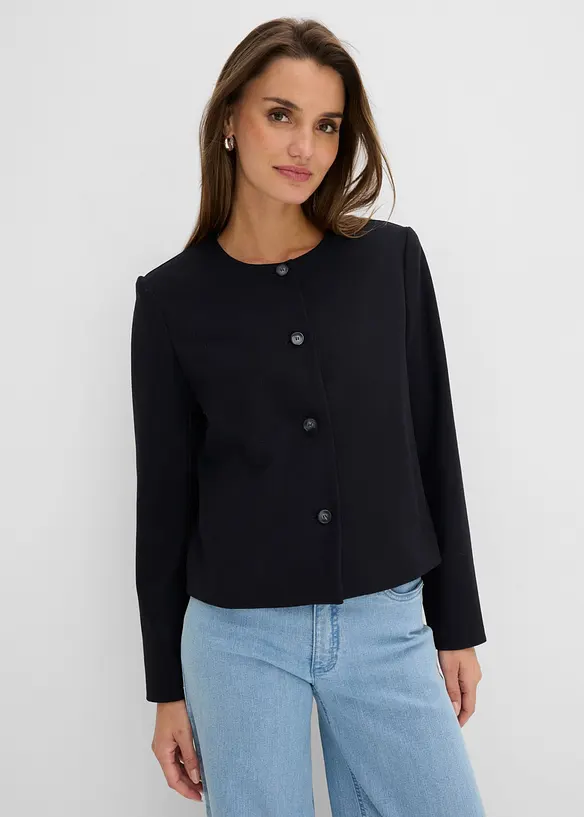 Kurze Blazerjacke mit Knopfreihe in grau von vorne (im Anschnitt) - bonprix Kurze Blazerjacke mit Knopfreihe in grau von vorne (im Anschnitt) - bonprix