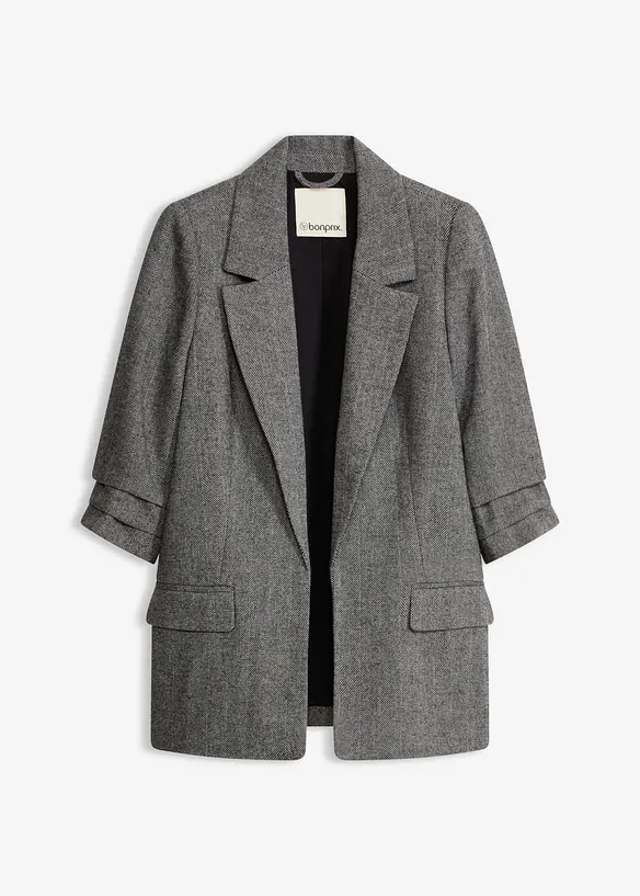 Longblazer aus weichem Woll-Mix in schwarz von vorne - bonprix