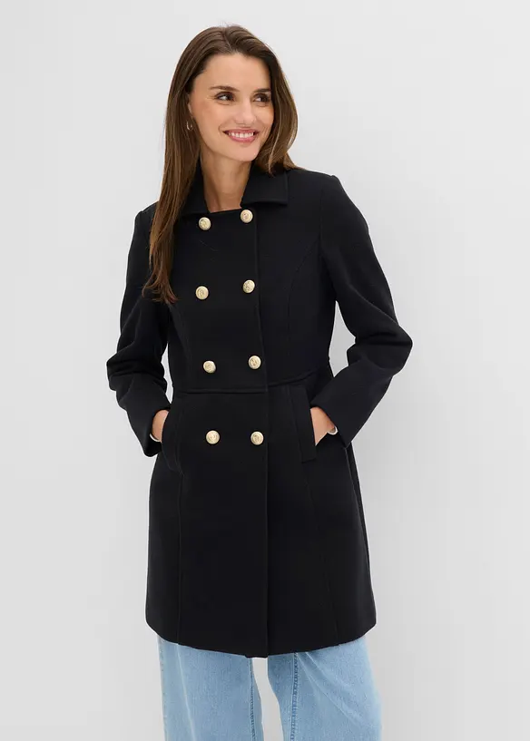 Kurzmantel in Wool-Optik in schwarz von vorne (Totalaufnahme) - bonprix