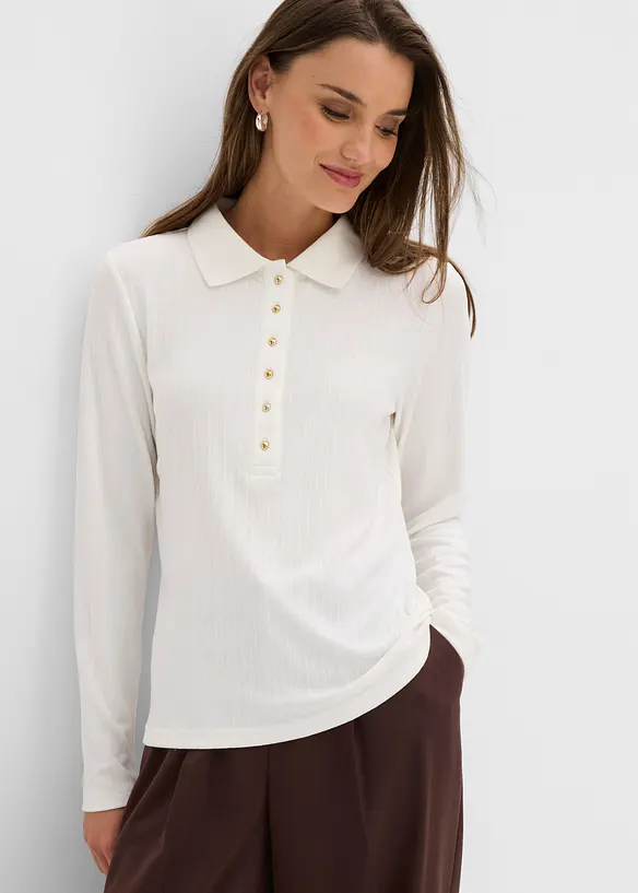 Poloshirt aus softem Viskose-Mix in weiß von vorne (im Anschnitt) - bonprix
