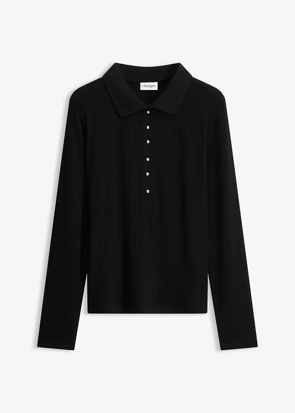 Poloshirt aus softem Viskose-Mix in schwarz von vorne - bonprix