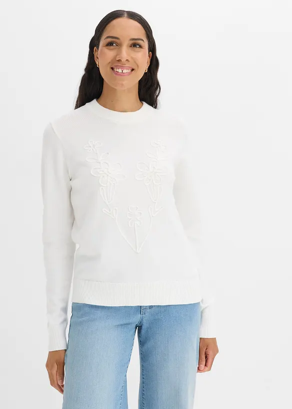 Feinstrickpullover aus Viskose-Mix in weiß von vorne (im Anschnitt) - bonprix Feinstrickpullover aus Viskose-Mix in weiß von vorne (im Anschnitt) - bonprix