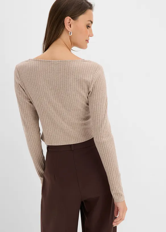 Rippenshirt mit Spitze in beige von hinten (im Anschnitt) - bonprix Rippenshirt mit Spitze in beige von hinten (im Anschnitt) - bonprix