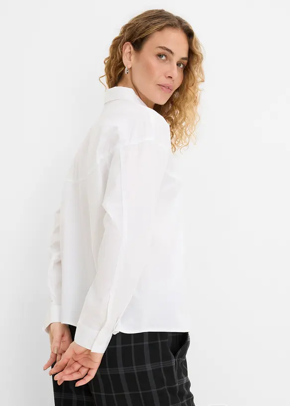 Hemdbluse aus Baumwoll-Mix in weiß von hinten (im Anschnitt) - bonprix