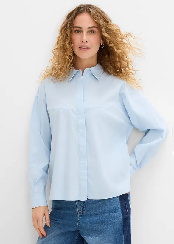 Hemdbluse aus Baumwoll-Mix in blau von vorne (im Anschnitt) - bonprix Hemdbluse aus Baumwoll-Mix in blau von vorne (im Anschnitt) - bonprix