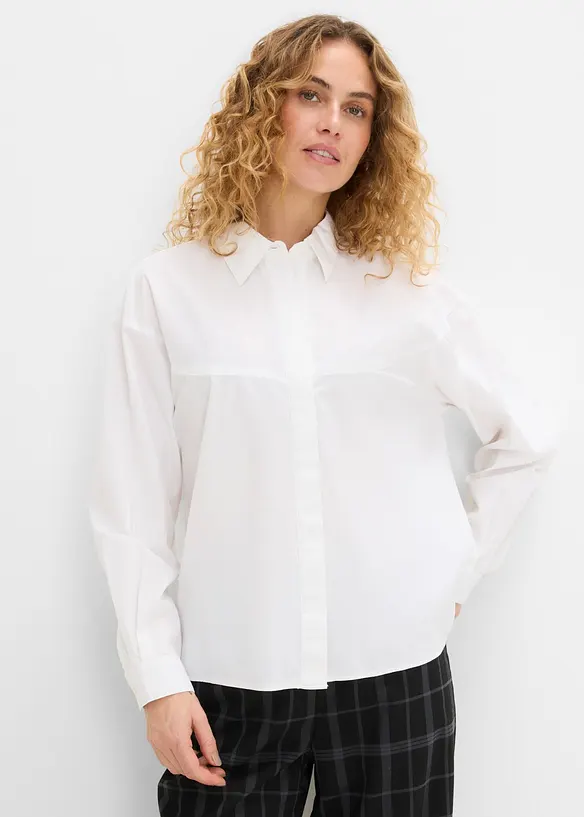 Hemdbluse aus Baumwoll-Mix in weiß von vorne (im Anschnitt) - bonprix