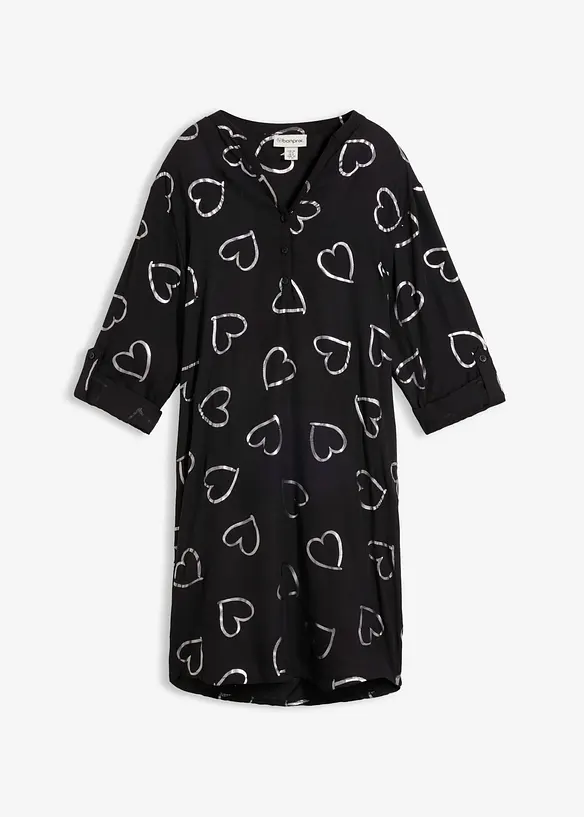 Longbluse mit glänzendem Druck in schwarz von vorne - bonprix