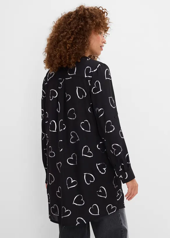 Longbluse mit glänzendem Druck in schwarz von hinten (im Anschnitt) - bonprix