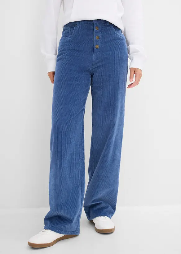 High-Waist-Cordhose aus Baumwoll-Mix in blau von vorne - bonprix High-Waist-Cordhose aus Baumwoll-Mix in blau von vorne - bonprix