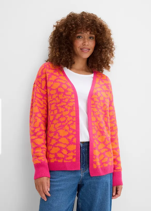 Weite Grobstrickjacke in orange von vorne (im Anschnitt) - bonprix