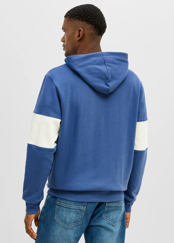 Kapuzen-Sweatjacke aus weichem Baumwoll-Mix in blau von hinten (im Anschnitt) - bonprix