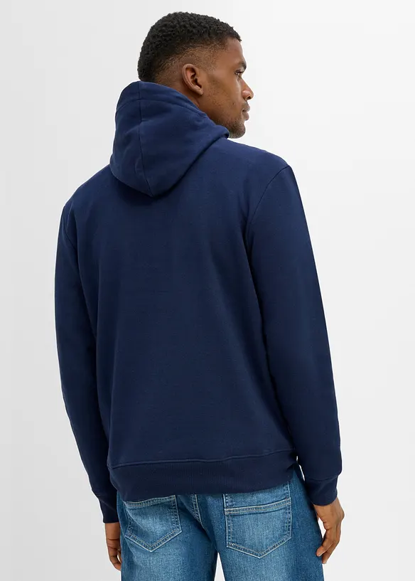 Hoodie aus weichem Baumwoll-Mix in blau von hinten (im Anschnitt) - bonprix