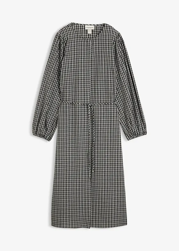 Kariertes Midikleid mit Bindegürtel in weiß von vorne - bonprix