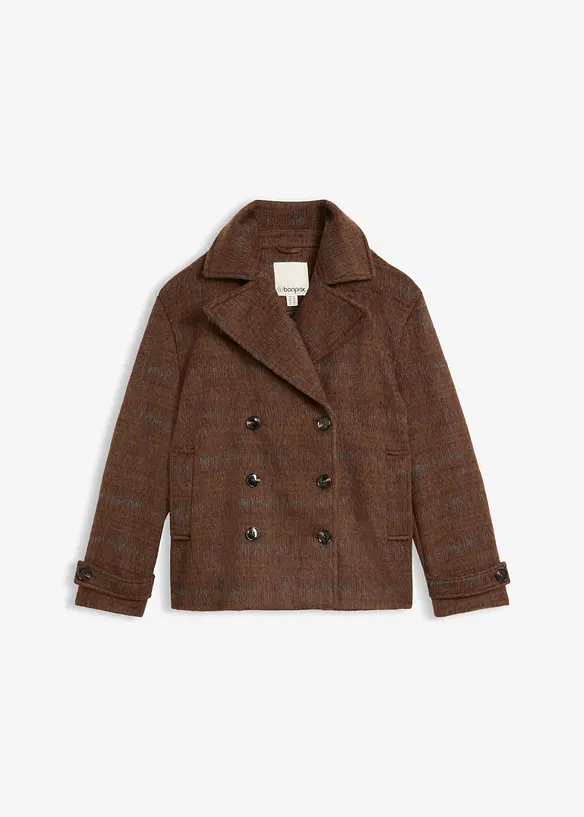 Cabanjacke in Wolloptik in braun von vorne - bonprix
