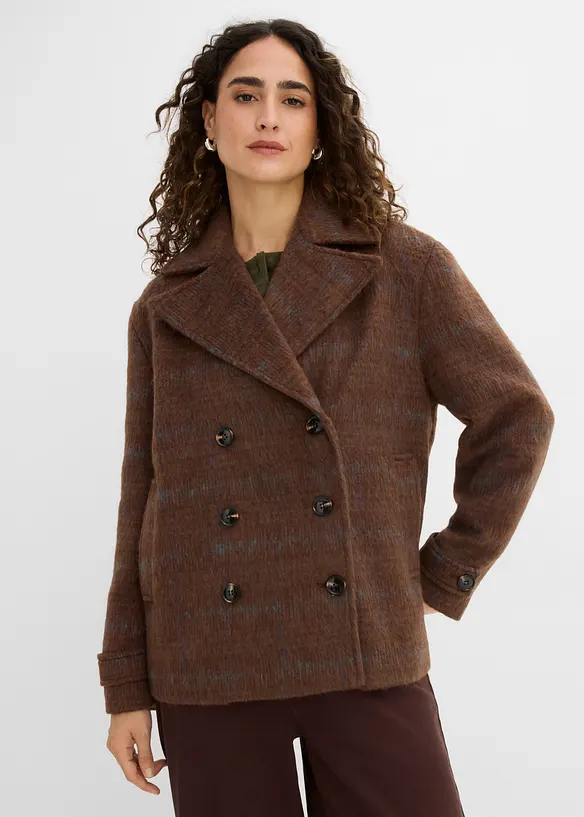 Cabanjacke in Wolloptik in braun von vorne (im Anschnitt) - bonprix