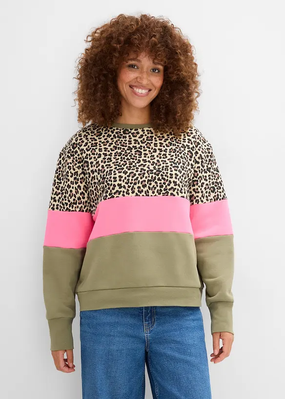 Sweatshirt aus Baumwoll-Mix in grün von vorne (im Anschnitt) - bonprix