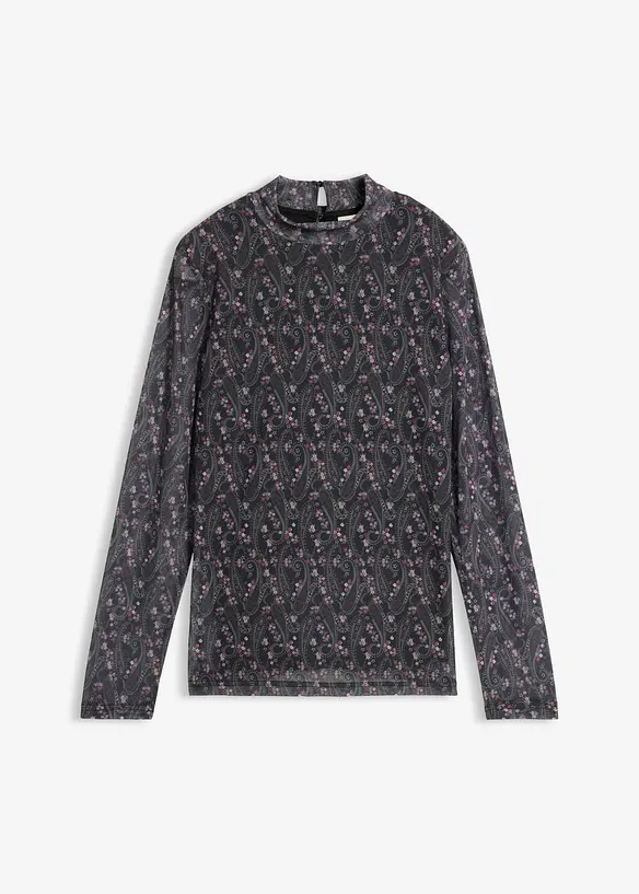 Langarmshirt aus feinem Mesh in schwarz von vorne - bonprix