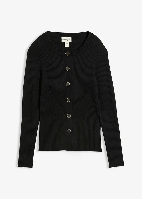 Feinstrickjacke aus Viskose-Mix in schwarz von vorne - bonprix Feinstrickjacke aus Viskose-Mix in schwarz von vorne - bonprix
