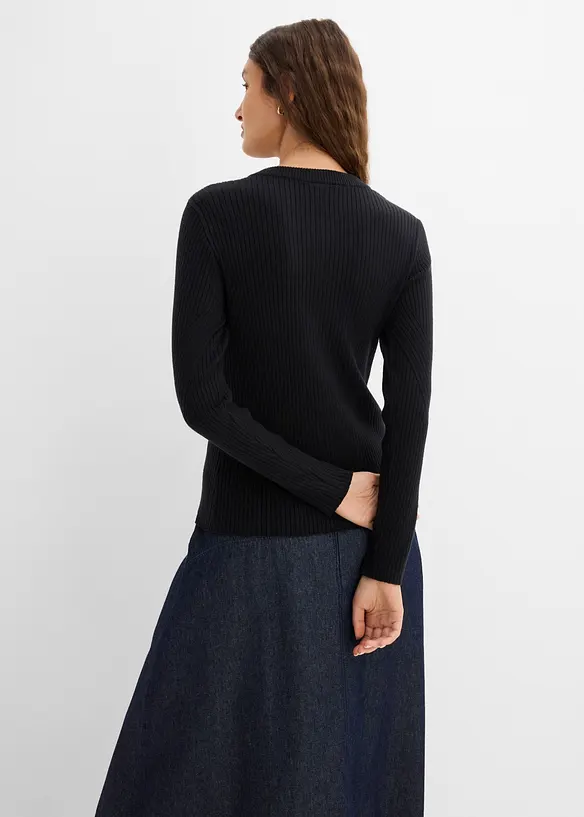 Feinstrickjacke aus Viskose-Mix in schwarz von hinten (im Anschnitt) - bonprix Feinstrickjacke aus Viskose-Mix in schwarz von hinten (im Anschnitt) - bonprix