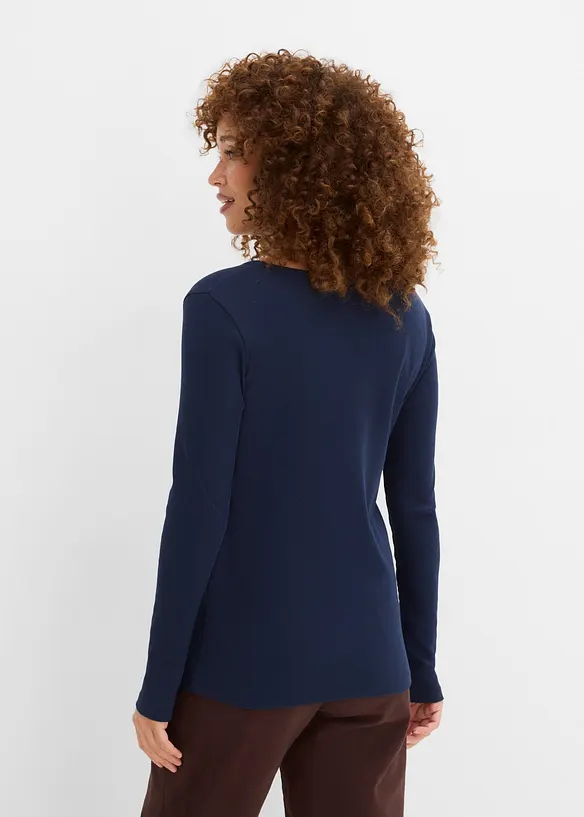 Rippshirt aus reiner Bio-Baumwolle (5er Pack) in blau von hinten (im Anschnitt) - bonprix