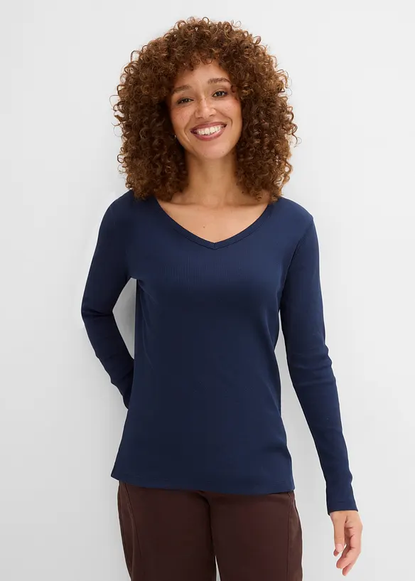 Rippshirt aus reiner Bio-Baumwolle (5er Pack) in blau von vorne (im Anschnitt) - bonprix