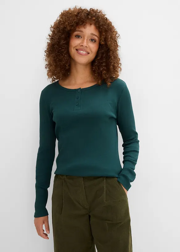 Ripp-Henleyshirt aus reiner Bio-Baumwolle (3er Pack) in grün von vorne (im Anschnitt) - bonprix Ripp-Henleyshirt aus reiner Bio-Baumwolle (3er Pack) in grün von vorne (im Anschnitt) - bonprix