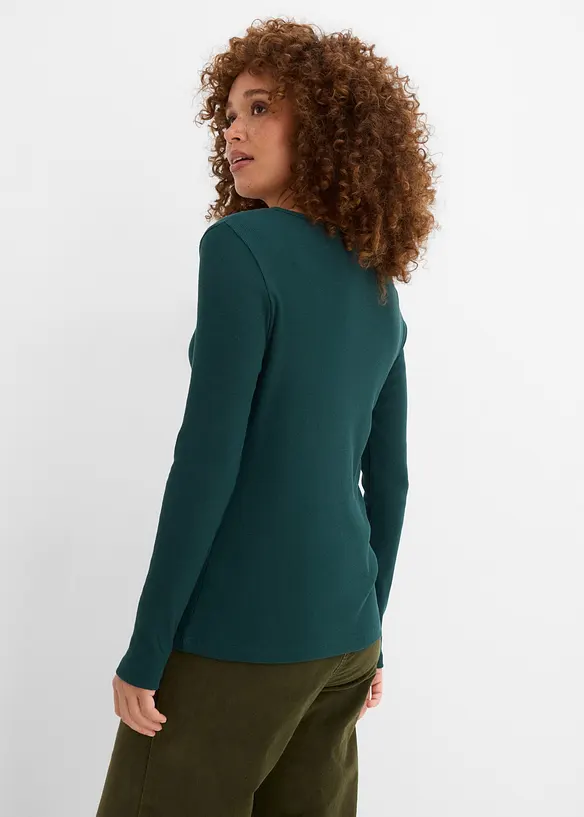 Ripp-Henleyshirt aus reiner Bio-Baumwolle (3er Pack) in grün von hinten (im Anschnitt) - bonprix Ripp-Henleyshirt aus reiner Bio-Baumwolle (3er Pack) in grün von hinten (im Anschnitt) - bonprix