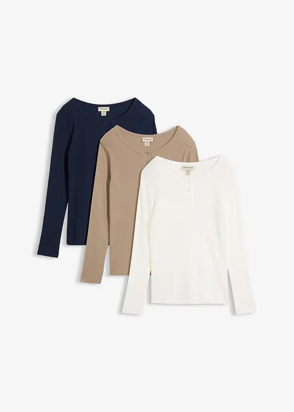 Ripp-Henleyshirt aus reiner Bio-Baumwolle (3er Pack) in blau von vorne - bonprix Ripp-Henleyshirt aus reiner Bio-Baumwolle (3er Pack) in blau von vorne - bonprix