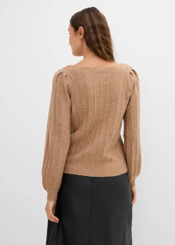 Pullover mit Puffärmeln in braun von hinten (im Anschnitt) - bonprix Pullover mit Puffärmeln in braun von hinten (im Anschnitt) - bonprix