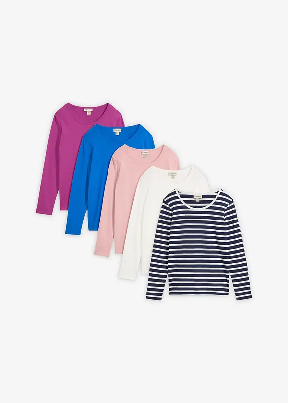 Langarmshirt (5er Pack) in blau von vorne - bonprix Langarmshirt (5er Pack) in blau von vorne - bonprix