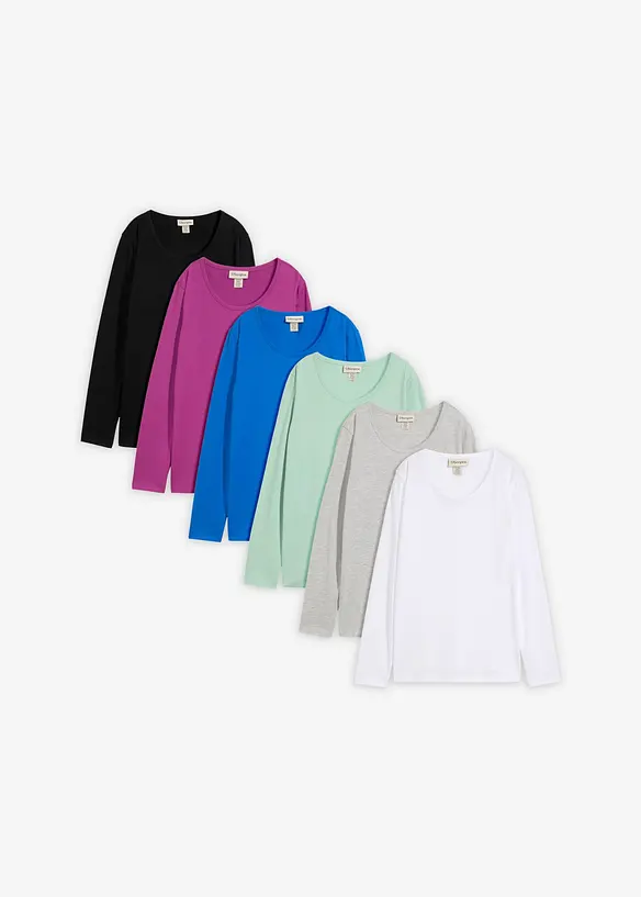 Langarmshirt (6er Pack) in schwarz von vorne - bonprix