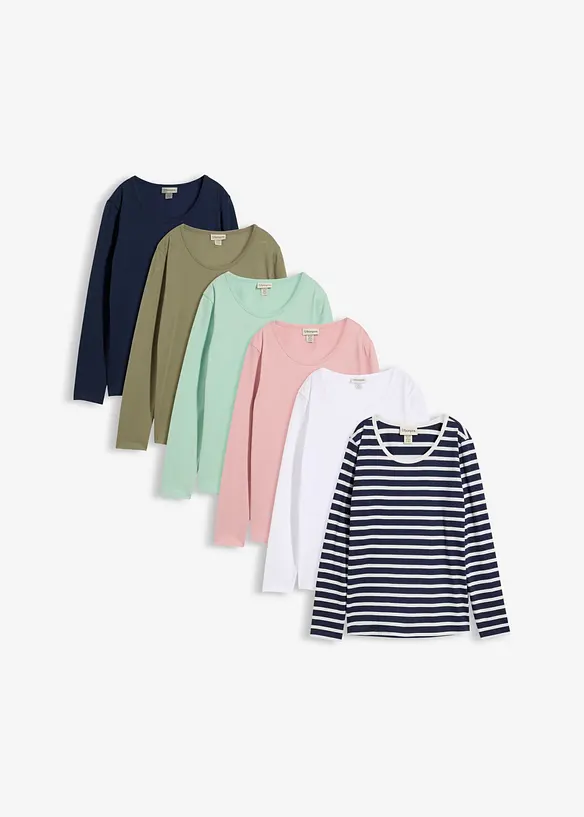 Langarmshirt (6er Pack) in blau von vorne - bonprix Langarmshirt (6er Pack) in blau von vorne - bonprix