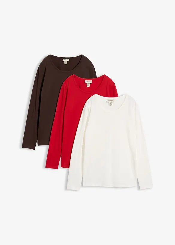 Langarmshirt aus reiner Bio-Baumwolle (3er Pack) in weiß von vorne - bonprix Langarmshirt aus reiner Bio-Baumwolle (3er Pack) in weiß von vorne - bonprix