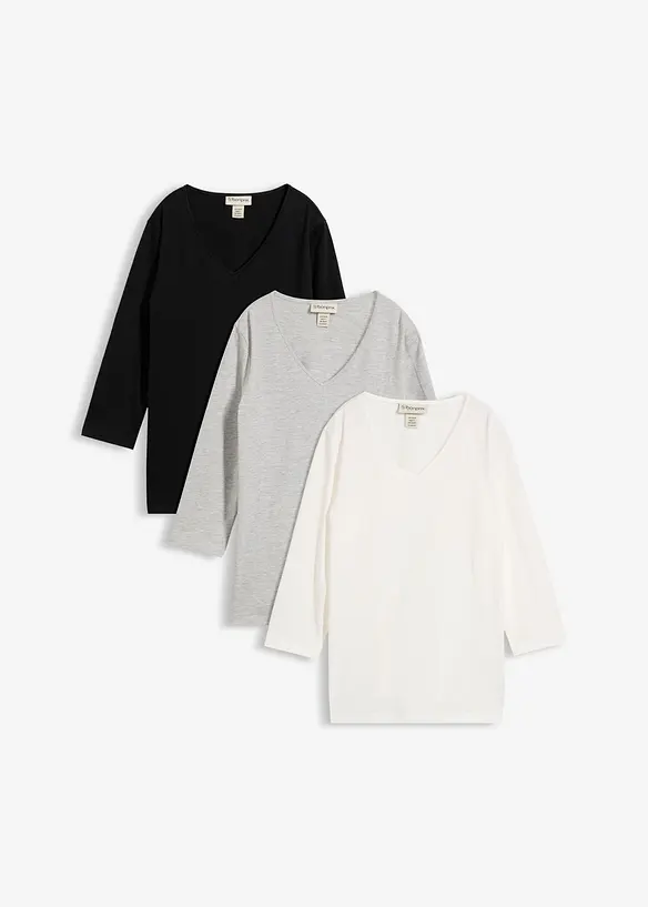 Shirt (3er Pack) in schwarz von vorne - bonprix