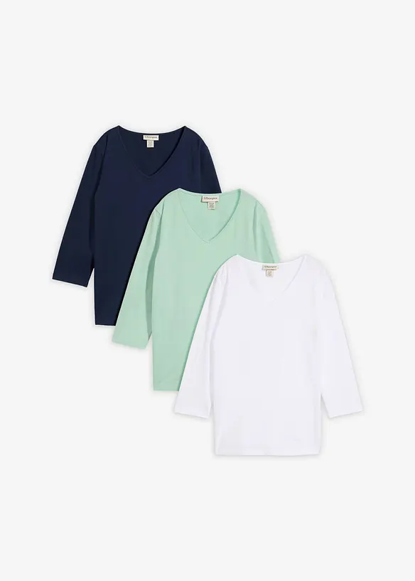 Shirt (3er Pack) in grün von vorne - bonprix