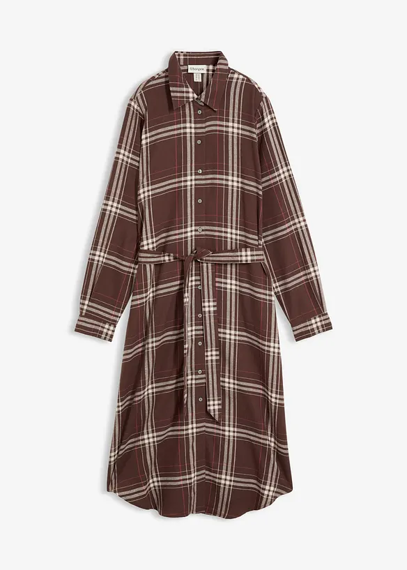 Flanell-Midikleid aus reiner Baumwolle in braun von vorne - bonprix Flanell-Midikleid aus reiner Baumwolle in braun von vorne - bonprix