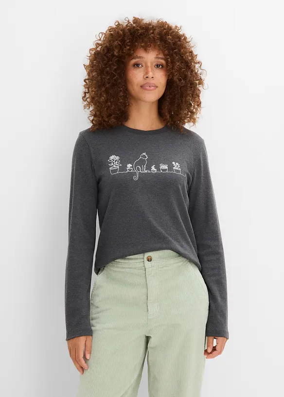 Langarmshirt aus purer Baumwolle in grau von vorne (im Anschnitt) - bonprix Langarmshirt aus purer Baumwolle in grau von vorne (im Anschnitt) - bonprix