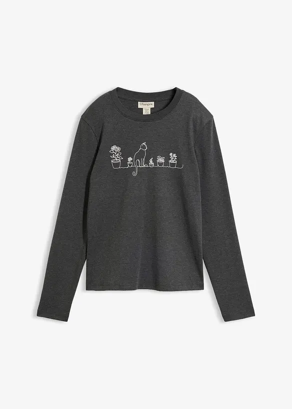 Langarmshirt aus purer Baumwolle in grau von vorne - bonprix Langarmshirt aus purer Baumwolle in grau von vorne - bonprix