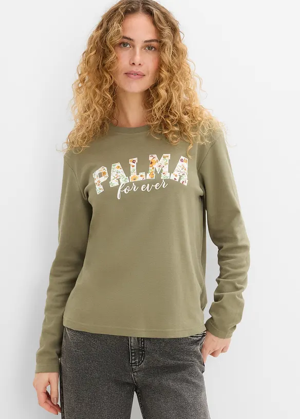 Langarmshirt aus purer Baumwolle in grün von vorne (im Anschnitt) - bonprix Langarmshirt aus purer Baumwolle in grün von vorne (im Anschnitt) - bonprix